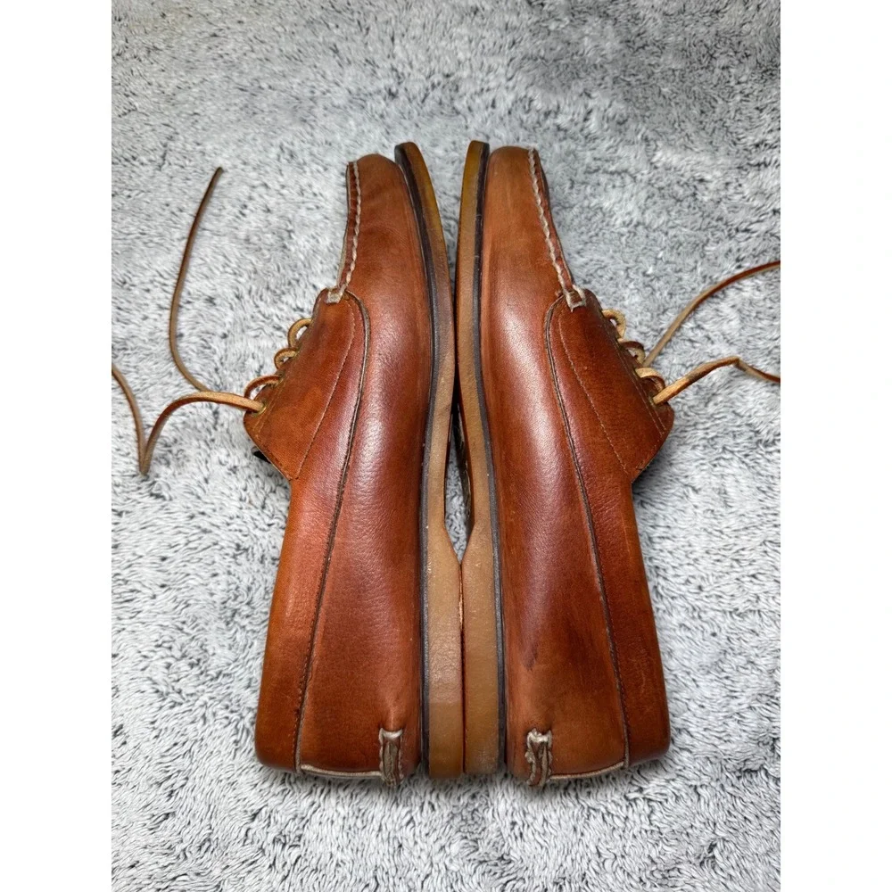 Vintage Timberland USA Made 10M Leather Camp Moc Shoe Vibram Sole Brown Handsewn